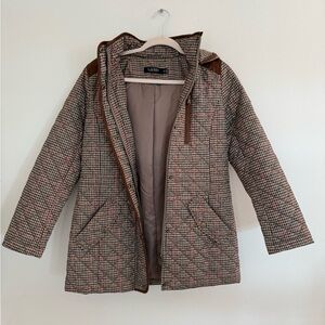 LAUREN Ralph Lauren Brown Hooded Puffer Coat w/ suede